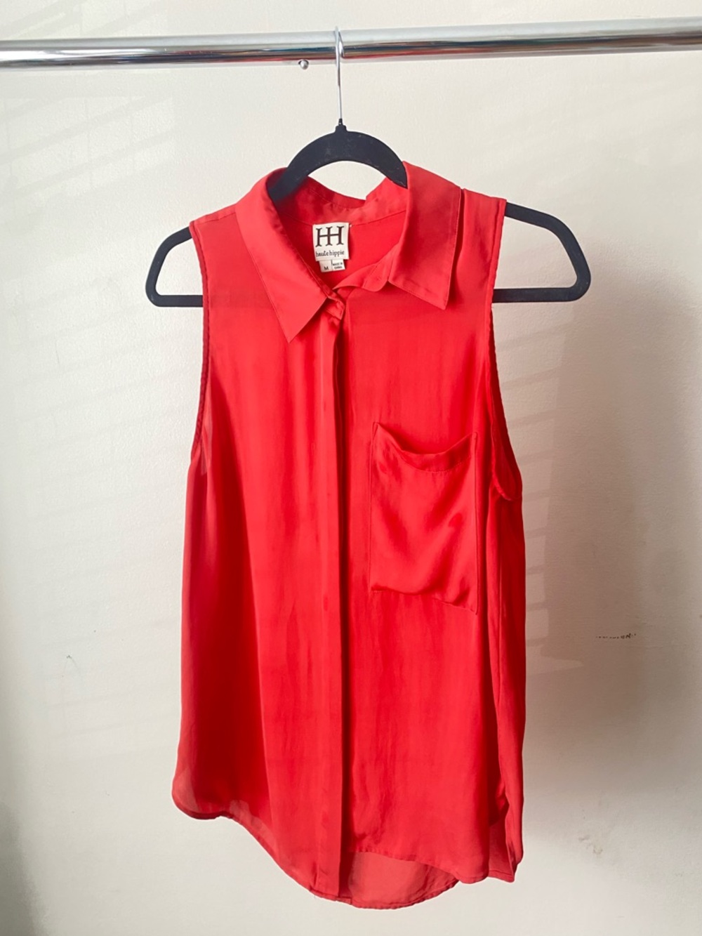 Haute Hippie Red Sleeveless Collared Silk Camisole